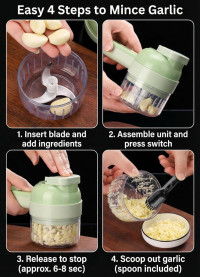 Multi functional electric vegetable slicers，4-in-1vegetable cutter, garlic chopper mini, garlic food processor, electric wireless food slicer