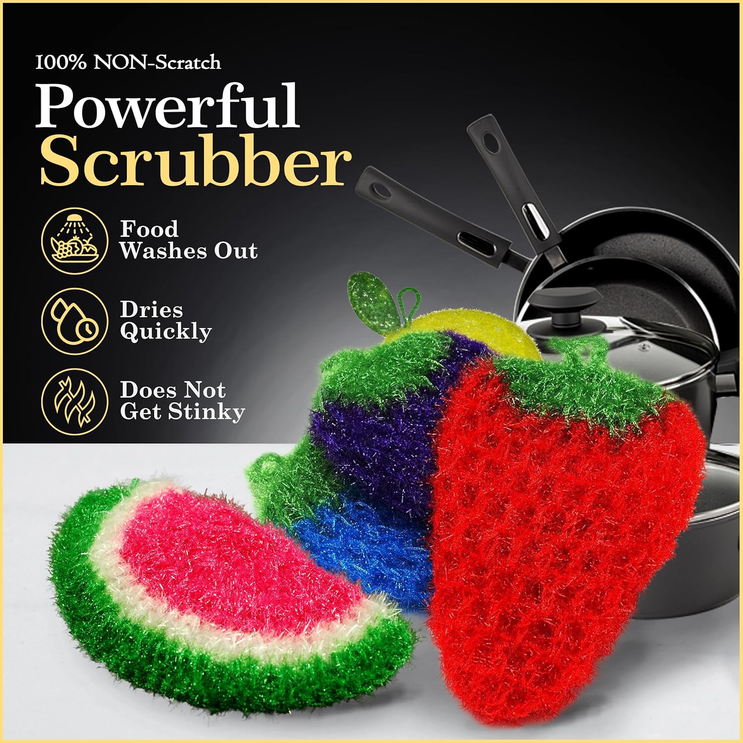Dish Scrubbie Durable DishScrubber (5 Pc) – Long Lasting, Non-Scratch, Odorless and Reusable KitchenScrubber - All PurposeScrubber for Dishwashing, Cleaning Bathroom and Floors (Variety Pack)