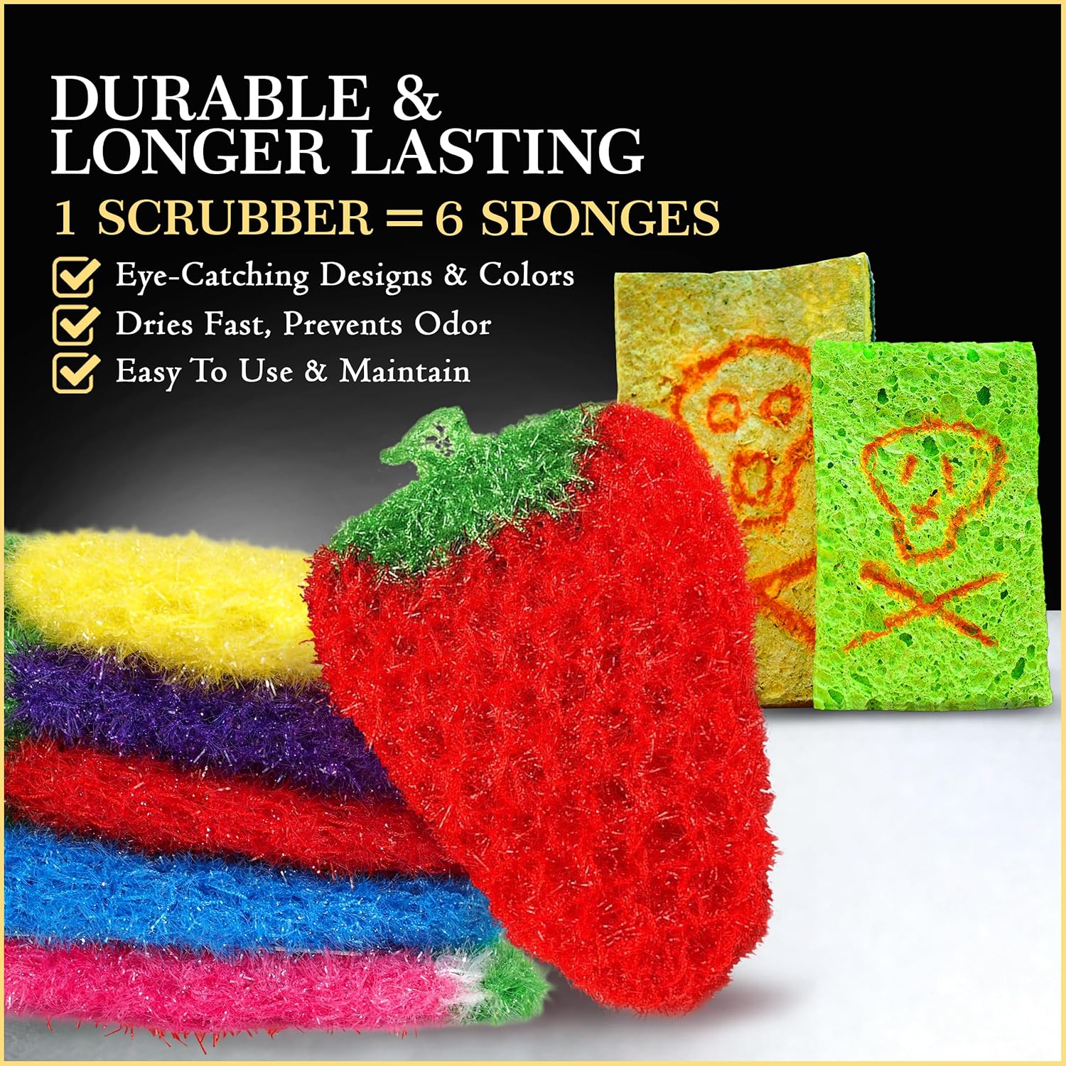 Dish Scrubbie Durable DishScrubber (5 Pc) – Long Lasting, Non-Scratch, Odorless and Reusable KitchenScrubber - All PurposeScrubber for Dishwashing, Cleaning Bathroom and Floors (Variety Pack)