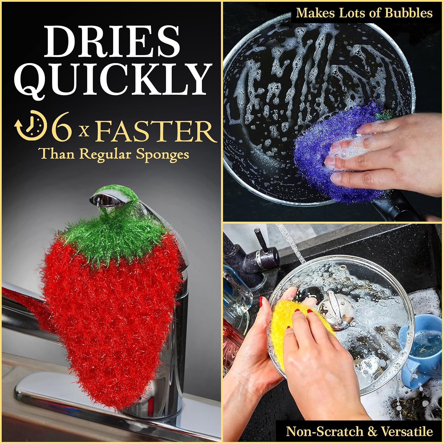 Dish Scrubbie Durable DishScrubber (5 Pc) – Long Lasting, Non-Scratch, Odorless and Reusable KitchenScrubber - All PurposeScrubber for Dishwashing, Cleaning Bathroom and Floors (Variety Pack)