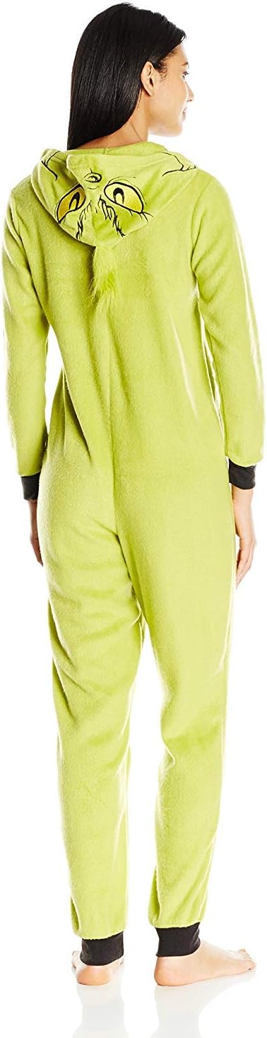 Dr.Seuss Women's Grinch Hoodie Union Suit XX-Large Green