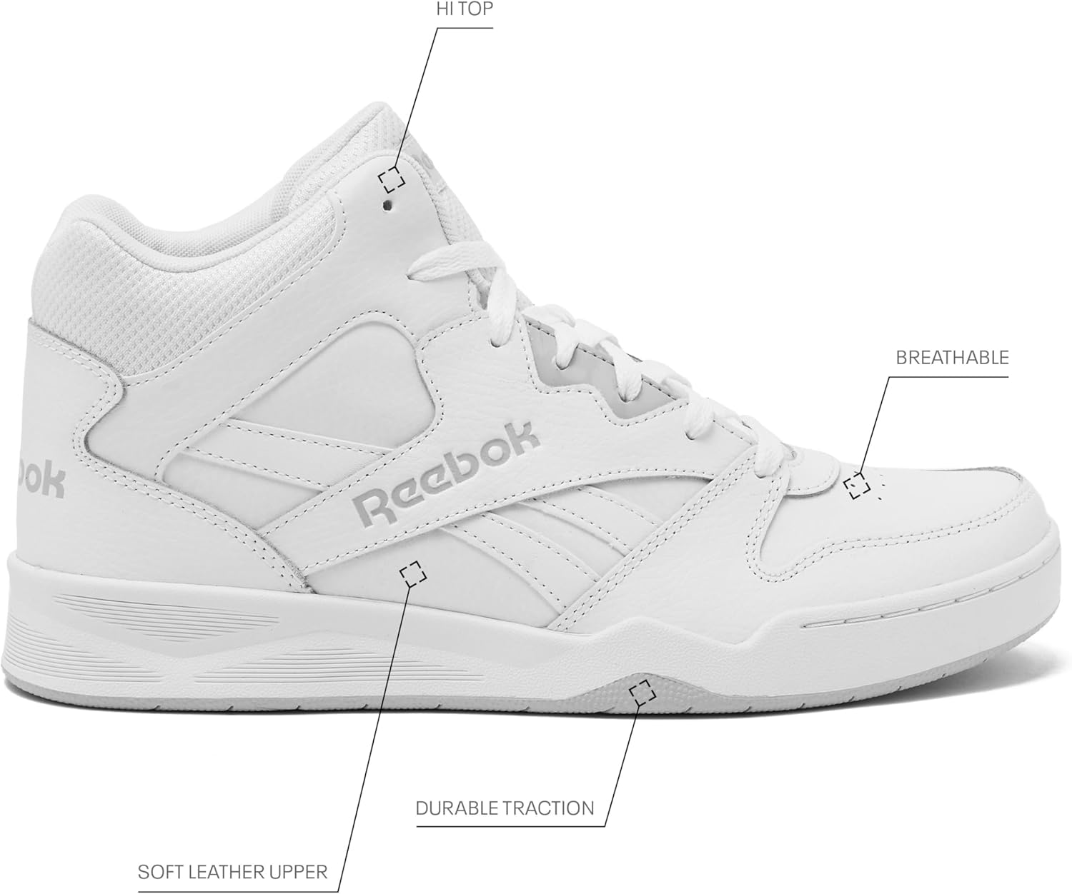Reebok Men's Royal BB4500 Hi2 High Top Sneakers 8.5 White/Light Solid Grey