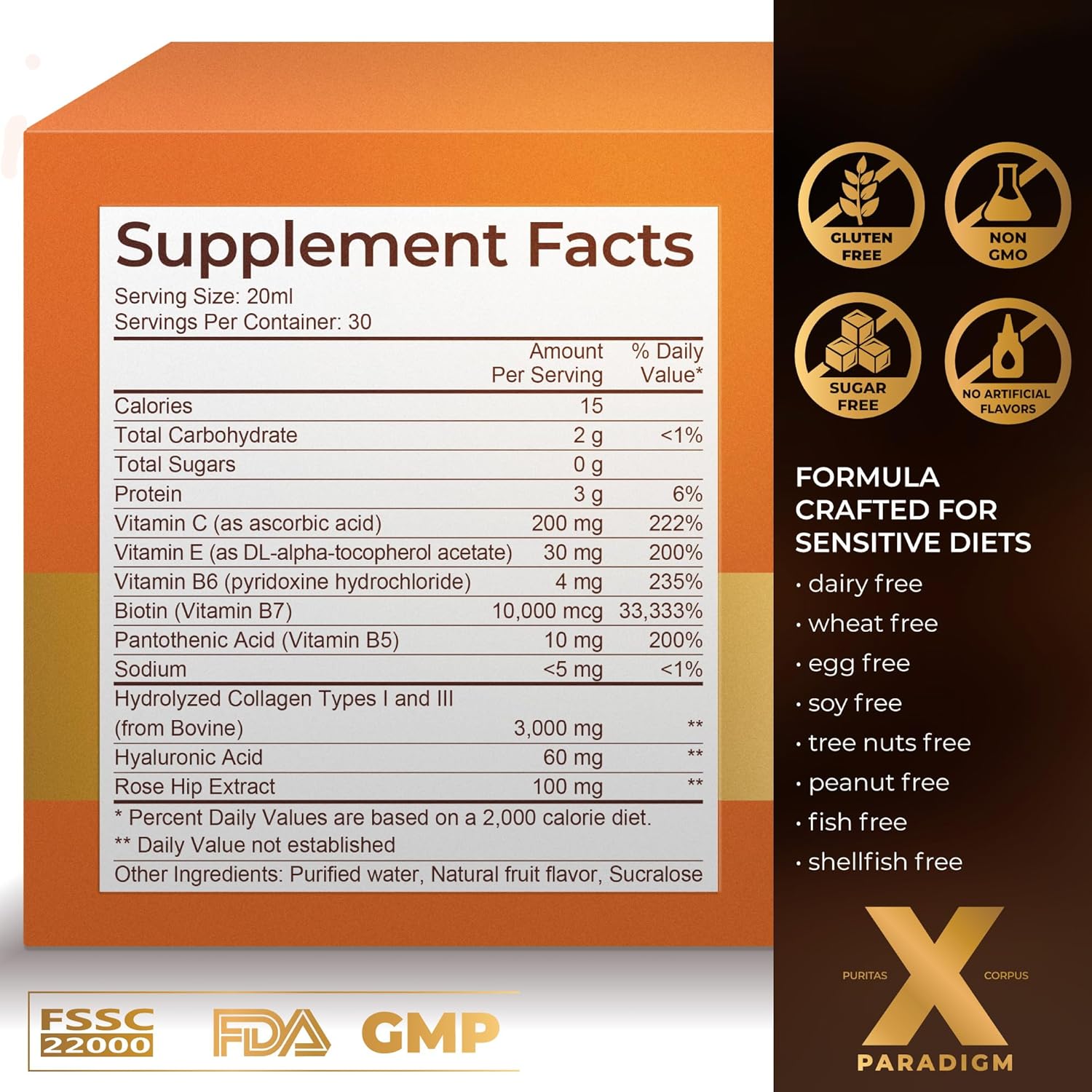 Liquid Collagen Peptides with Biotin & Hyaluronic Acid - 3000mg Hydrolyzed Bovine Collagen Type 1 and 3, Biotin 10000mcg, Vitamins B5, B6, C & E - Liquid Collagen for Women and Men, Collagen Shots