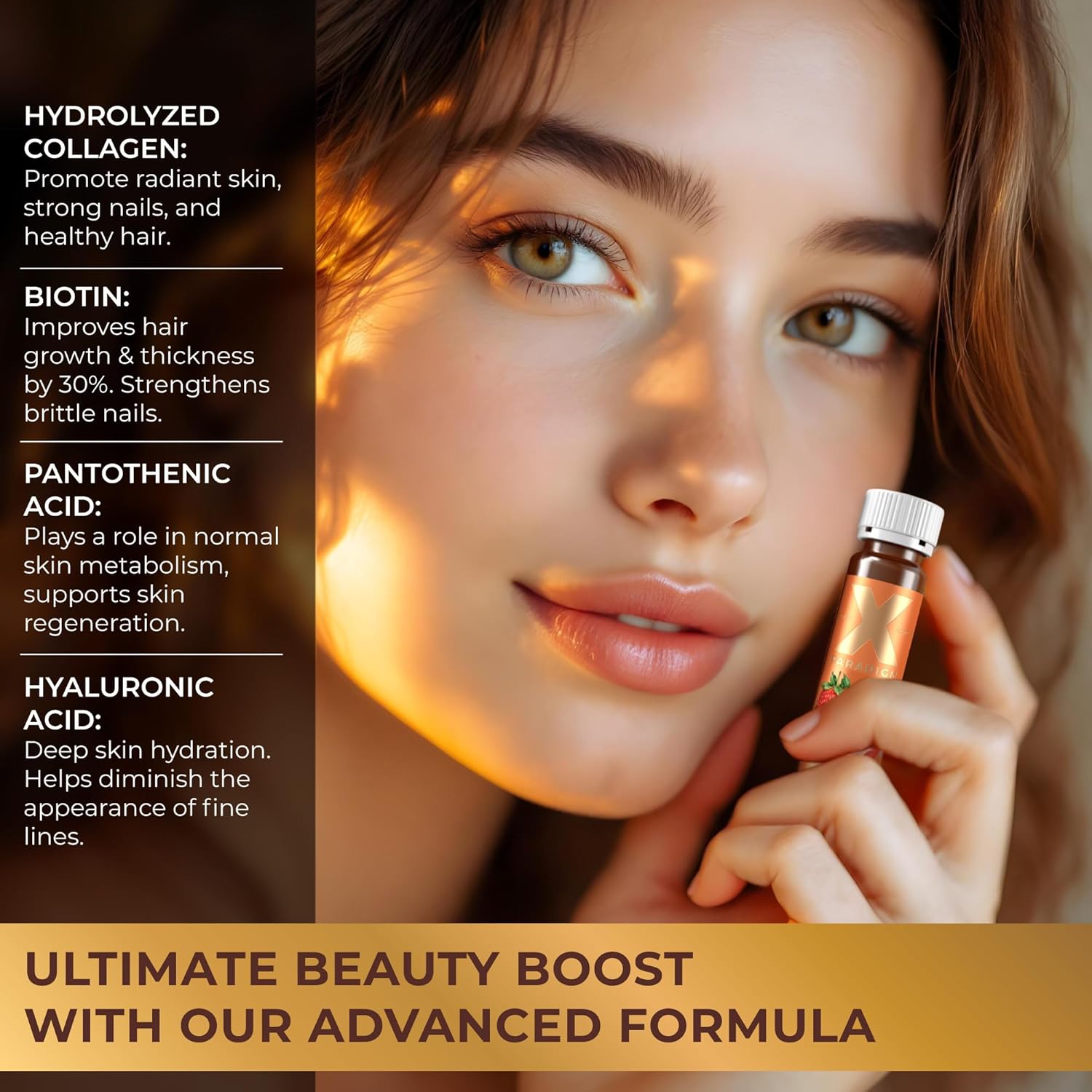 Liquid Collagen Peptides with Biotin & Hyaluronic Acid - 3000mg Hydrolyzed Bovine Collagen Type 1 and 3, Biotin 10000mcg, Vitamins B5, B6, C & E - Liquid Collagen for Women and Men, Collagen Shots