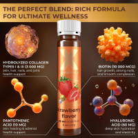 Liquid Collagen Peptides with Biotin & Hyaluronic Acid - 3000mg Hydrolyzed Bovine Collagen Type 1 and 3, Biotin 10000mcg, Vitamins B5, B6, C & E - Liquid Collagen for Women and Men, Collagen Shots