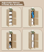 Rattan Small Bathroom Cabinet with 2 Doors, 7.9''D x 7.9''W Narrow Toilet Paper Storage Cabinet, Bathroom Organizer for Small Spaces, Wooden Slim Corner Unit with Adjustable Shelf, Natural Oak Natural Oak 7.9