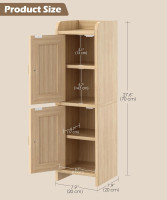 Rattan Small Bathroom Cabinet with 2 Doors, 7.9''D x 7.9''W Narrow Toilet Paper Storage Cabinet, Bathroom Organizer for Small Spaces, Wooden Slim Corner Unit with Adjustable Shelf, Natural Oak Natural Oak 7.9