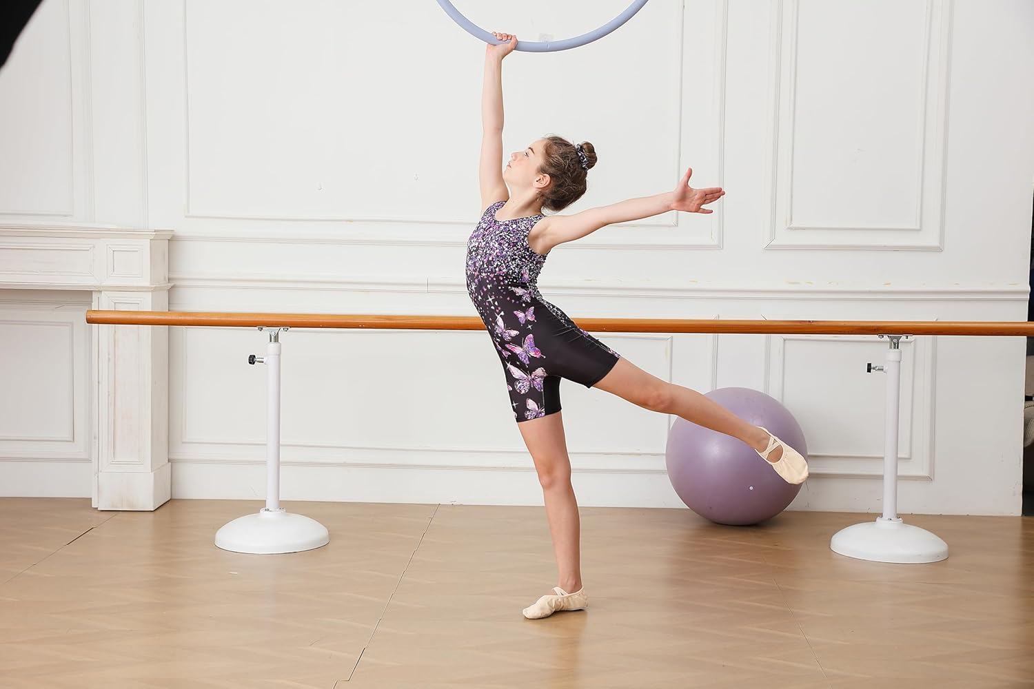 Vogseek 4-12Y Girl Gymnastic Leotards with Hair Scrunchie Sparkle Dance Unitards Active Biketards 11-12 Years Black Purple