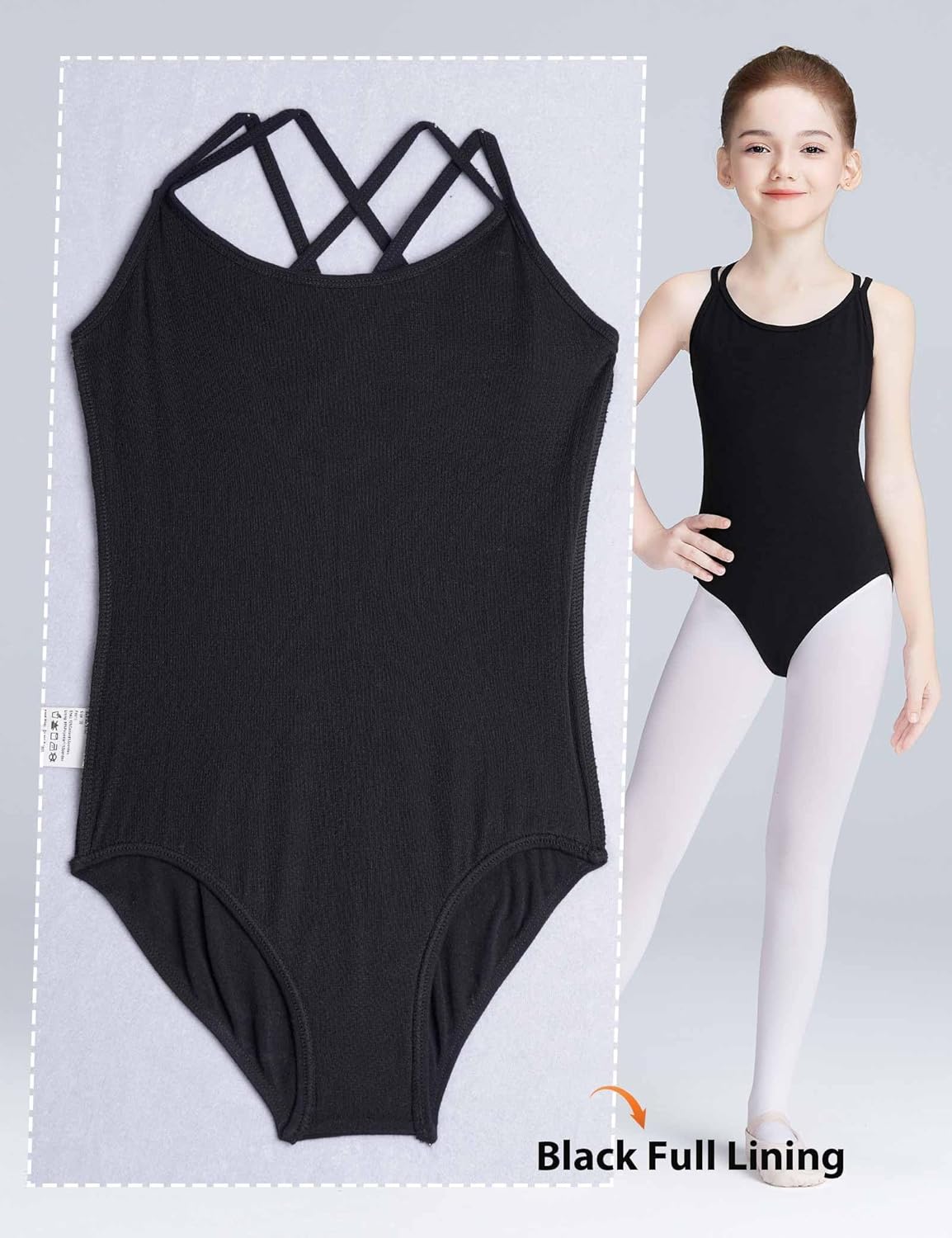 Daydance Toddler Kids Girls Camisole Leotards for Ballet, Double Breast Dance Bodysuit Black-lining-camisole Leotard 8-9 Years