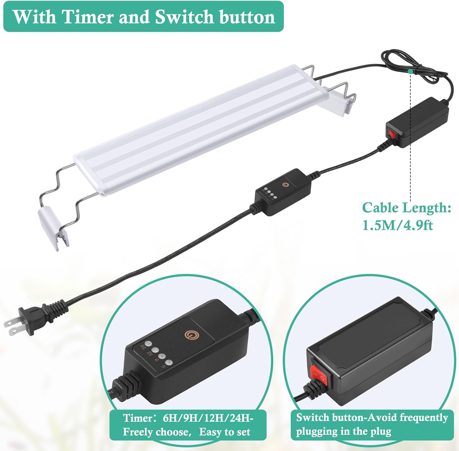HITOP Full Spectrum LED Aquarium Light – 16-24” Classic Fish Tank Light with Timer, Aquarium Plant Light with Stable Extendable Brackets (16-24in)