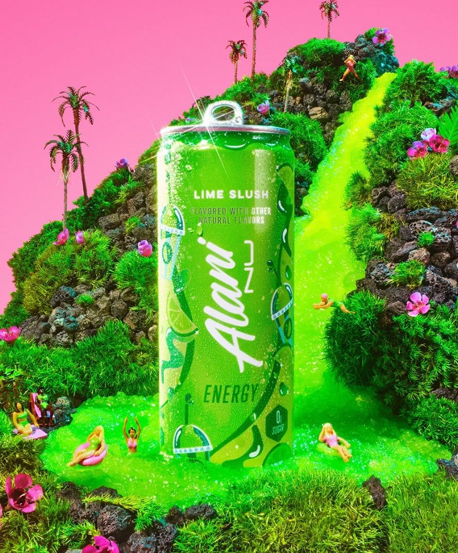 New Alani Lime Slush, Pink Slush, Cherry Slush Energy Drink, Sugar Free - 12 fl oz Low-Calorie Energy Boost Drinks (Pack of 6)