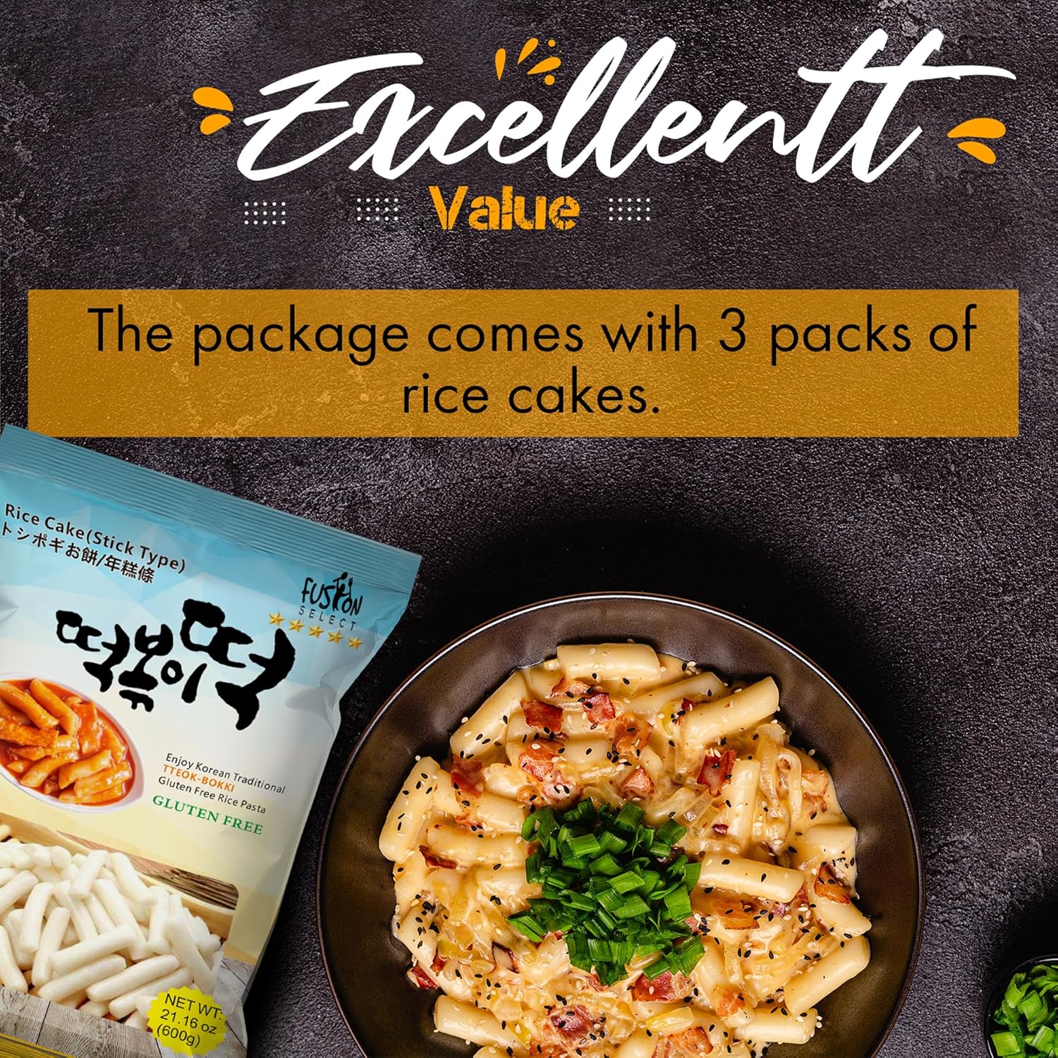 Fusion Select 2 Packs Korean Rice Cakes - Tteokbokki Stick Gluten Free 21.16oz Per Pack 42.32 Ounce (Pack of 1)