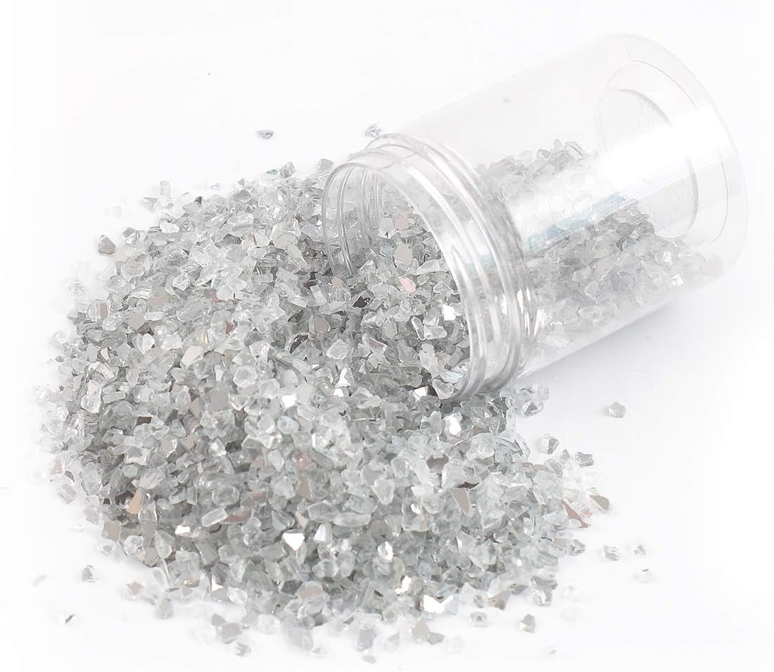 Alan Stone High Luster Reflective Fire Glass Gravel,Fire Gems,Fire Drops,Fire Glass Pebbles Stones Beads Chips for Fire Pit Fish Tank Aquarium Garden,3-6mm 305g/0.67lbs (Both Side Mirror)