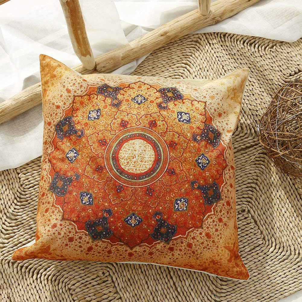 Jartinle Set of 4 Retro Floral Mandala Compass Medallion Bohemian Pillow Covers Boho Decor Hippie Throw Pillows Decorative for Sofa Couch 18 x 18 Floral Compass Medallion