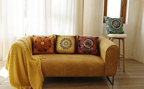 Jartinle Set of 4 Retro Floral Mandala Compass Medallion Bohemian Pillow Covers Boho Decor Hippie Throw Pillows Decorative for Sofa Couch 18 x 18 Floral Compass Medallion