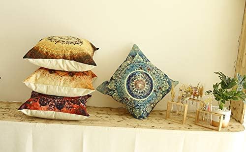 Jartinle Set of 4 Retro Floral Mandala Compass Medallion Bohemian Pillow Covers Boho Decor Hippie Throw Pillows Decorative for Sofa Couch 18 x 18 Floral Compass Medallion