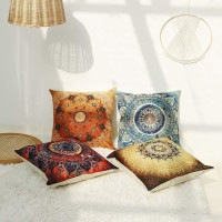 Jartinle Set of 4 Retro Floral Mandala Compass Medallion Bohemian Pillow Covers Boho Decor Hippie Throw Pillows Decorative for Sofa Couch 18 x 18 Floral Compass Medallion
