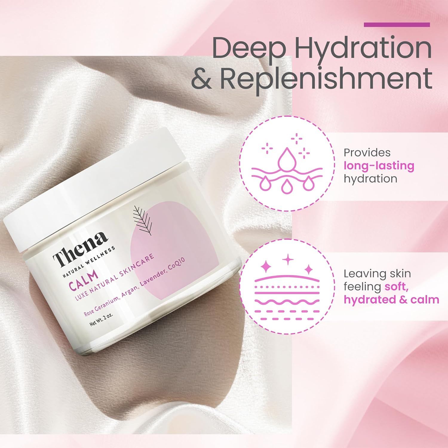 THENA CALM Face Moisturizer Cream Organic & Natural Skin Care, Ultra Hydrating With Hyaluronic Acid & Lavender Plant-based Skincare Anti-Aging Face Cream Dry Skin Facial Moisturizer