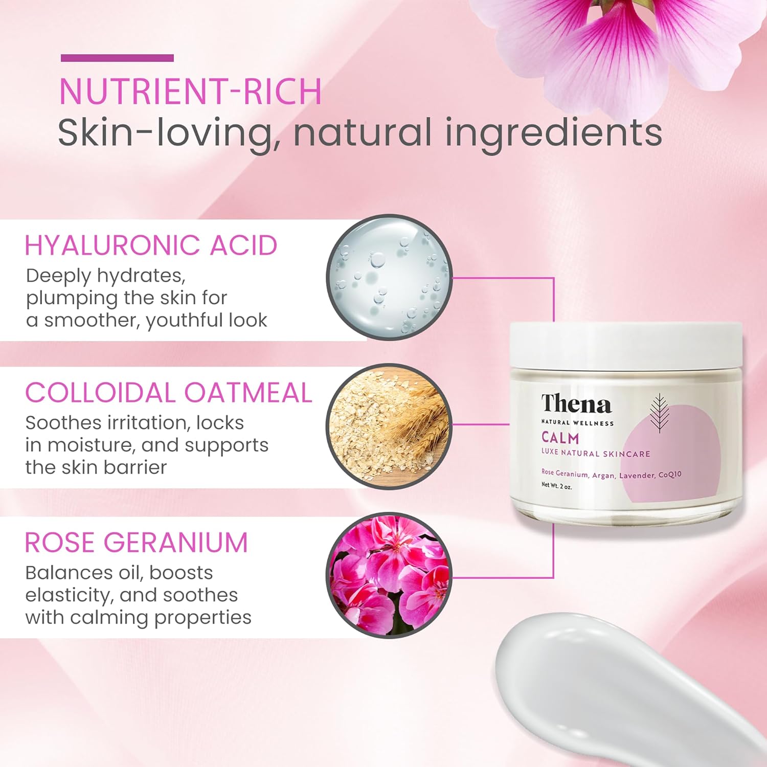 THENA CALM Face Moisturizer Cream Organic & Natural Skin Care, Ultra Hydrating With Hyaluronic Acid & Lavender Plant-based Skincare Anti-Aging Face Cream Dry Skin Facial Moisturizer