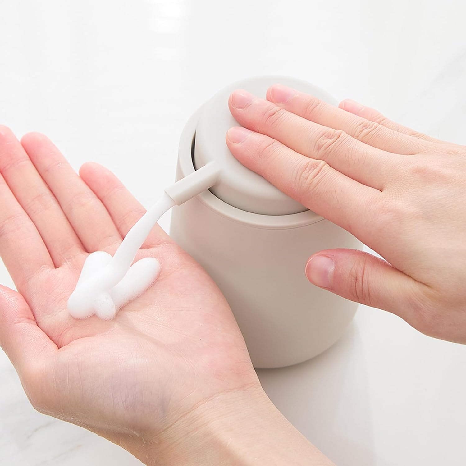 Matte Beige Foaming Hand Soap Dispenser Plastic 11 oz - Modern Minimalist Style for Bathroom & Kitchen Countertop Refillable Foam Beige