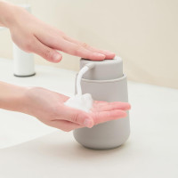 Matte Beige Foaming Hand Soap Dispenser Plastic 11 oz - Modern Minimalist Style for Bathroom & Kitchen Countertop Refillable Foam Beige