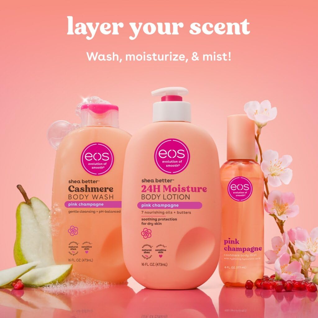 eos Pink Champagne Scent Layering Bundle - Body Wash, Body Mist, Body Lotion