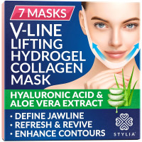 Stylia V Line Lifting Collagen Face Mask - Double Chin Strap for Women - Jawline Shaper Face Lift Tape - Neck Lift Collagen Mask - Chin Strap for Sleeping - Hyaluronic Acid, Aloe Vera, Cica 7PC 1 Count (Pack of 7)