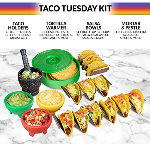 Holds 8 or 10 Inch Tortillas Red Appetizers /& Desserts Nostalgia Taco Tuesday Baked Bowl Maker 10-Inch Perfect For Salads Dips