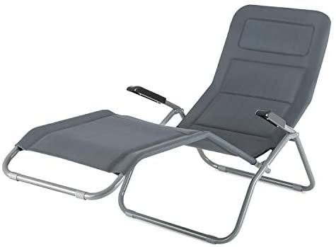 BLUMFELDT Amalfi 5 Reclining Positions Resistant Polyester Cover Outdoor Portable Folding Lounge Chair Beige Adjustable Pillow Sunshade