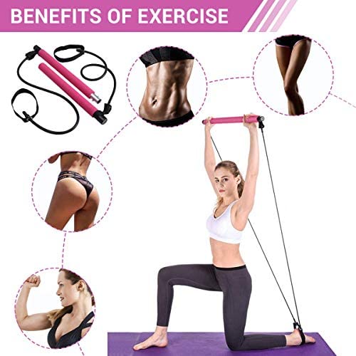 Gym Exercise Muscle Toning Body Workout Iverntech Portable Pilates Bar Kit with Adjustable Resistance Band Pilates Exercise Stick Toning Bar for Home Yoga