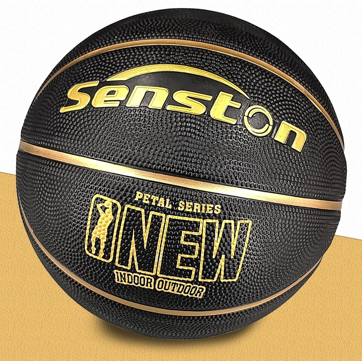 Senston 29.5'' Basketball Outdoor Indoor Rubber Basketball Ball Official Size 7 Basket Ball with Pump Black/Gold 29.5''(size 7)