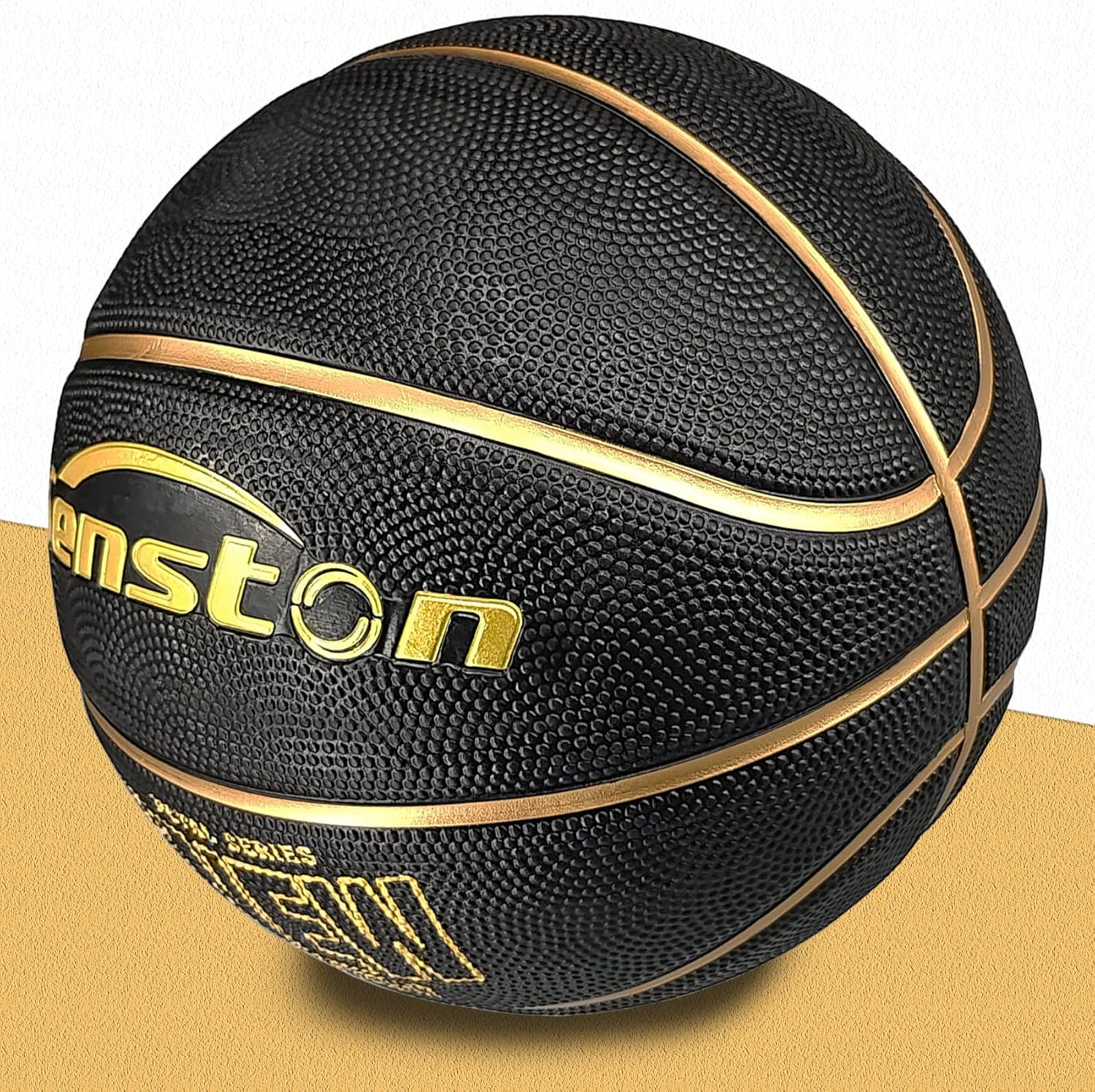 Senston 29.5'' Basketball Outdoor Indoor Rubber Basketball Ball Official Size 7 Basket Ball with Pump Black/Gold 29.5''(size 7)