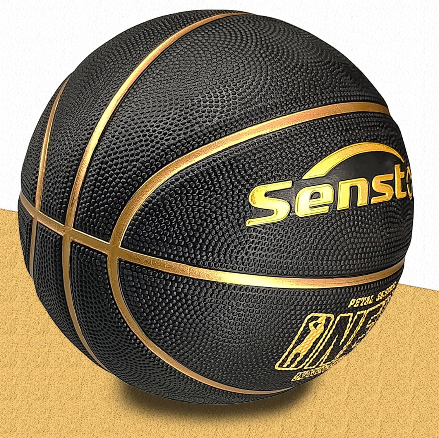 Senston 29.5'' Basketball Outdoor Indoor Rubber Basketball Ball Official Size 7 Basket Ball with Pump Black/Gold 29.5''(size 7)