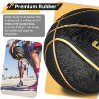 Senston 29.5'' Basketball Outdoor Indoor Rubber Basketball Ball Official Size 7 Basket Ball with Pump Black/Gold 29.5''(size 7)