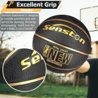 Senston 29.5'' Basketball Outdoor Indoor Rubber Basketball Ball Official Size 7 Basket Ball with Pump Black/Gold 29.5''(size 7)