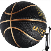 Senston 29.5'' Basketball Outdoor Indoor Rubber Basketball Ball Official Size 7 Basket Ball with Pump Black/Gold 29.5''(size 7)