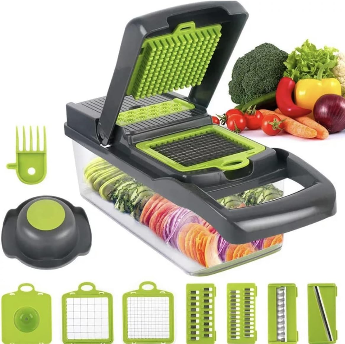 12 in 1 Mandoline Slicer, Heavy Duty Potato /Onion/ Food/ Veggie Chopper with Vegetable Peeler, Hand Guard and Container (Black)