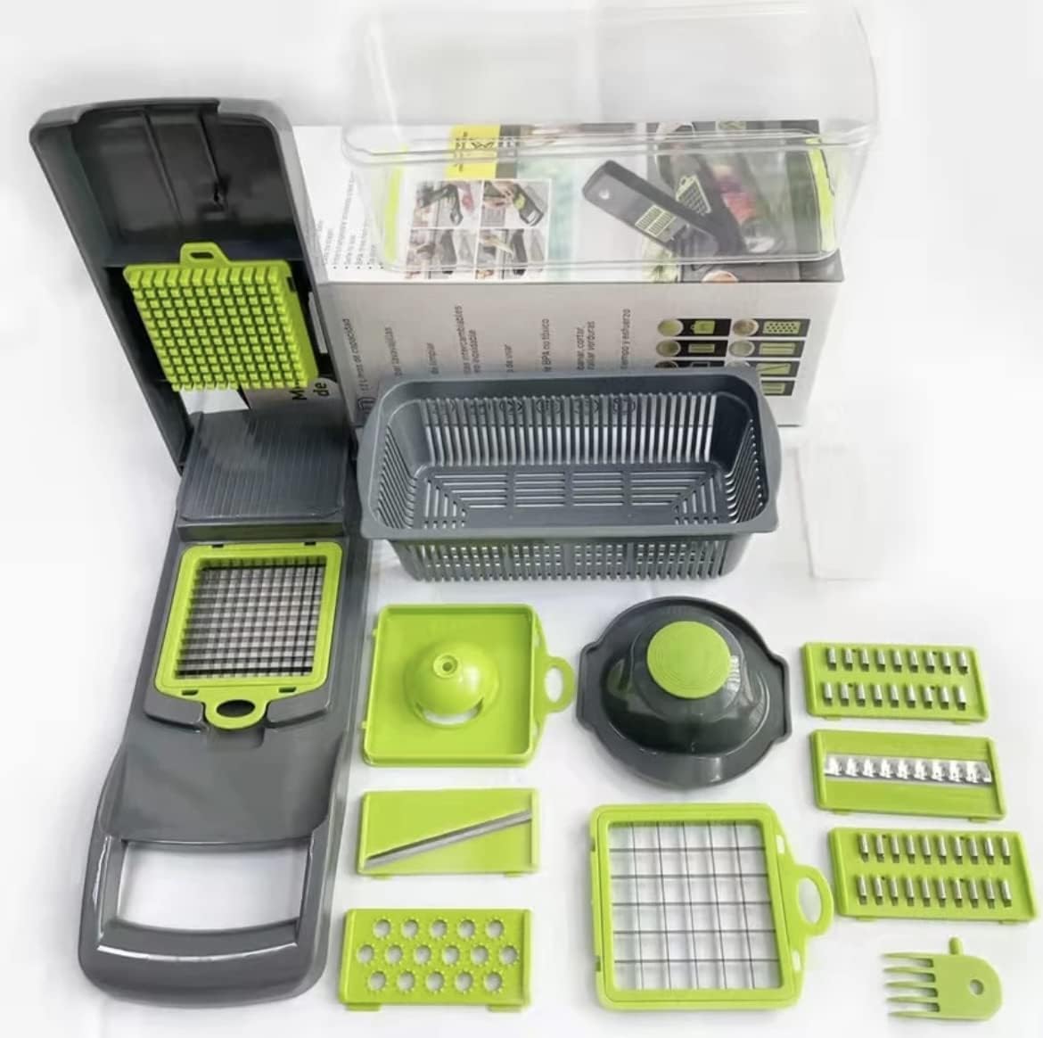 12 in 1 Mandoline Slicer, Heavy Duty Potato /Onion/ Food/ Veggie Chopper with Vegetable Peeler, Hand Guard and Container (Black)