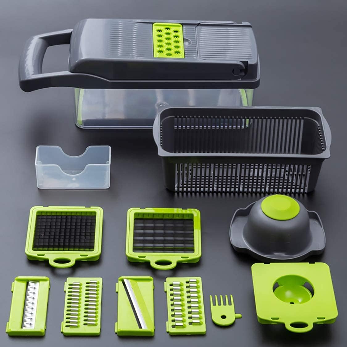 12 in 1 Mandoline Slicer, Heavy Duty Potato /Onion/ Food/ Veggie Chopper with Vegetable Peeler, Hand Guard and Container (Black)