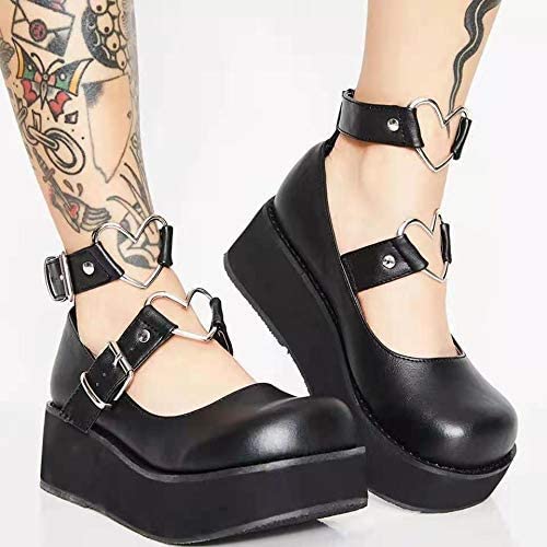 S-03 schwarz weiß black Gothic Lolita Pumps Plateau Schuhe Shoes Maid Cosplay 