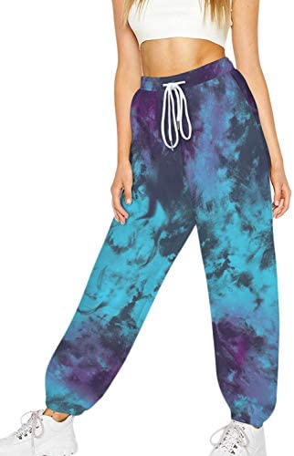 QINSEN Women Tie Dye Sweatpants High Waist Drawstring Workout Jogger Lounge Pants 
