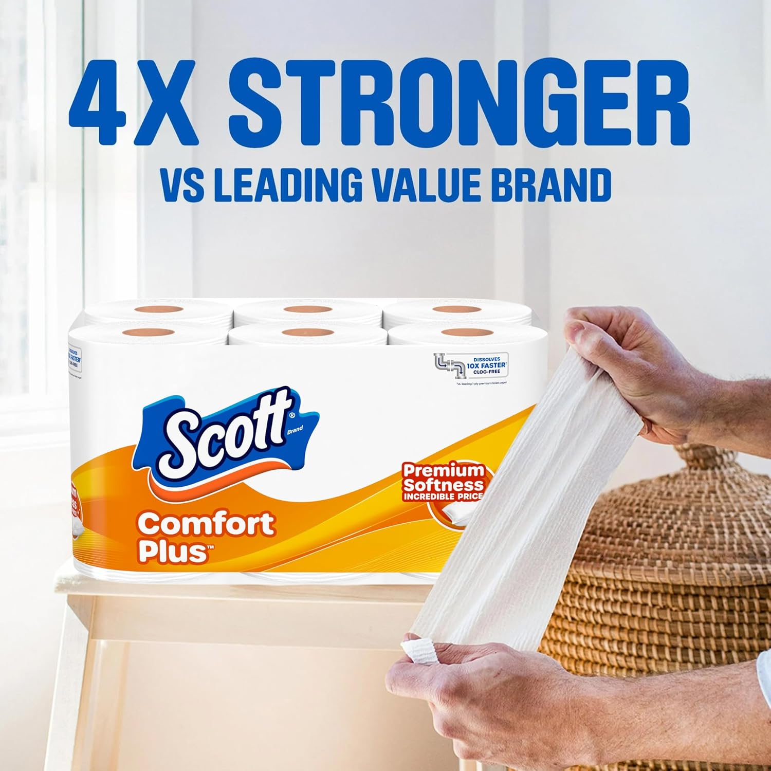 Scott ComfortPlus Toilet Paper, 12 Double Rolls, 231 Sheets per Roll, Septic-Safe, 1-Ply Toilet Tissue Double 231 Sheets (Pack of 12)
