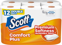 Scott ComfortPlus Toilet Paper, 12 Double Rolls, 231 Sheets per Roll, Septic-Safe, 1-Ply Toilet Tissue Double 231 Sheets (Pack of 12)