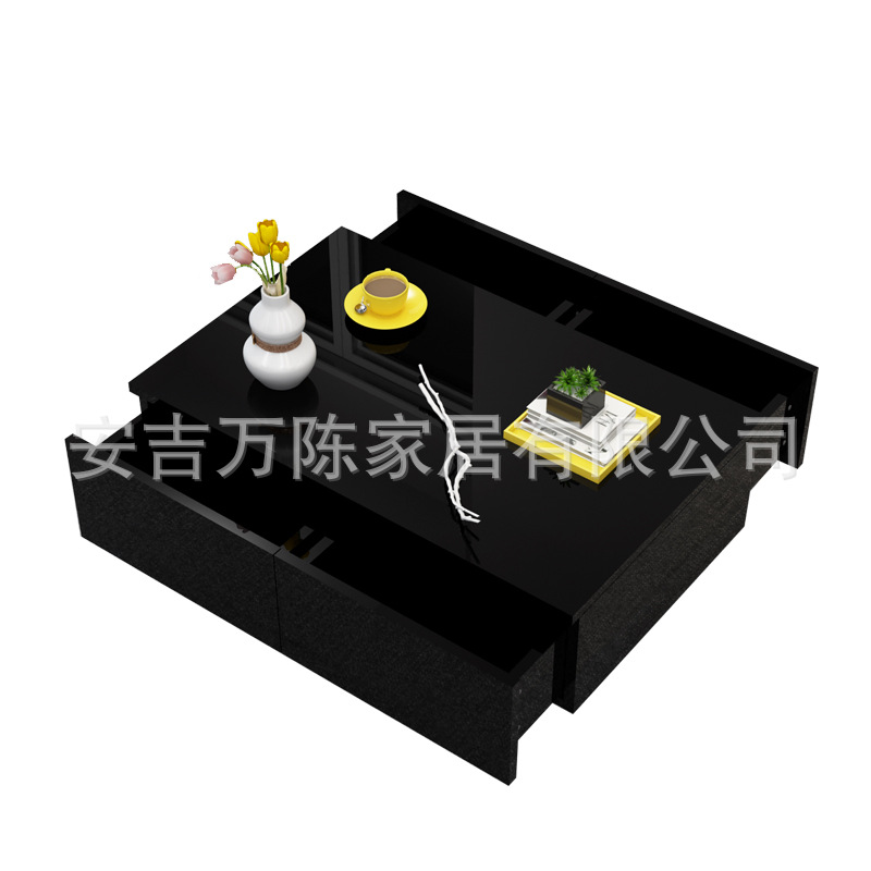 Modern living room rectangular coffee table tea table high gloss tea table white led16 with drawer remote control RGB