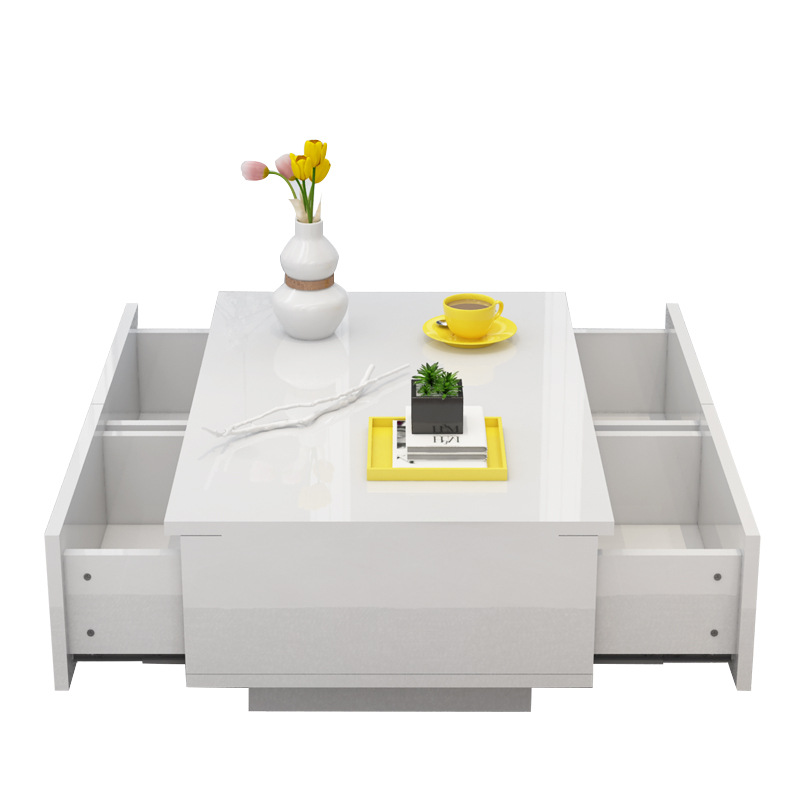 Modern living room rectangular coffee table tea table high gloss tea table white led16 with drawer remote control RGB