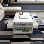 Modern living room rectangular coffee table tea table high gloss tea table white led16 with drawer remote control RGB