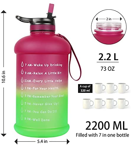 NEEKFOX Water Bottle 73OZ/0.6 Gallon Motivational Large Water Bottle with Straw & Time Marker Wide Mouth Portable Water Bottle for Fitness Outdoor Sports Leakproof BPA Free Big Water Jug 