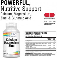 Solaray Calcium, Magnesium, Zinc | High Absorption with Glutamic Acid | Healthy Bones, Teeth, Nerve, Muscle, Heart & Immune Function Support (275 CT): Health & Personal Care