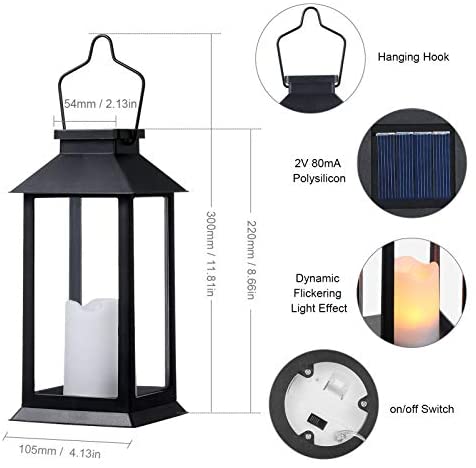 Solar Powered LED Candle Lights Table Lantern Hanging Garden Outdoor Lamp 220MM 
