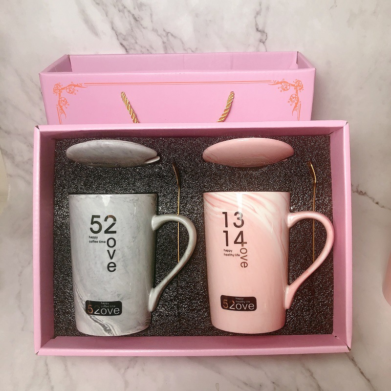 Marble ceramic cup couple cup with cover 12 oz Mug color box merchant wedding 5201314